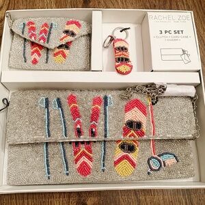 Rachel Zoe 3 Piece Beaded Ski/Snowboard Clutch/Card Case/Charm Set